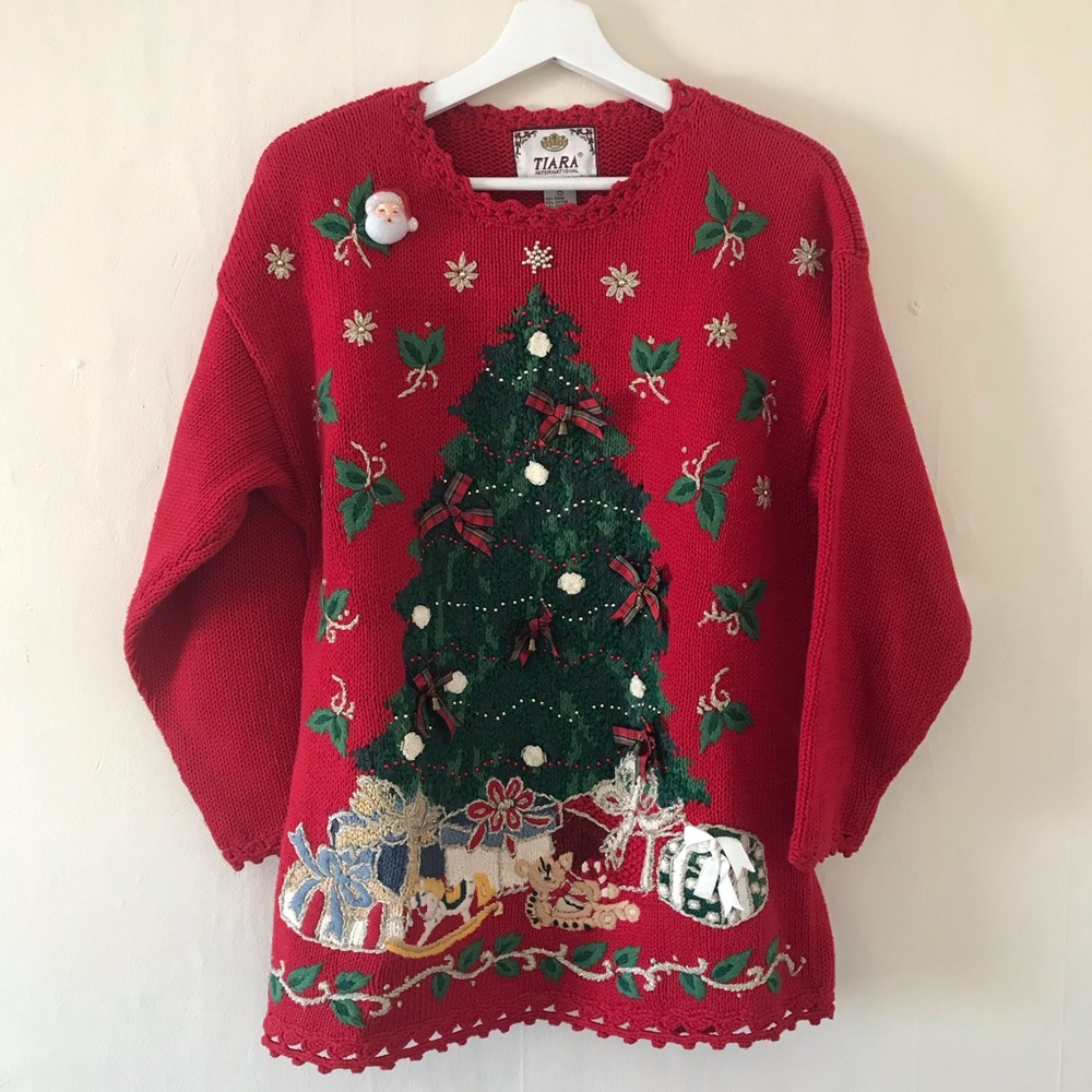 Vintage Ugly Christmas Sweater Red Knit Medium